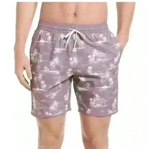 Travis Mathew Swim Trunks Purple Tropical bathing suit  XXL new beach summer